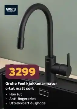 Megaflis GROHE Feel kjøkkenarmatur c-tut matt sort tilbud