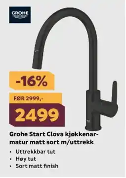 Megaflis GROHE Start Clova kjøkkenar- matur matt sort m/uttrekk tilbud
