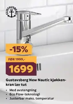 Megaflis GUSTAVSBERG New nautic kjøkken- kran lav tut tilbud