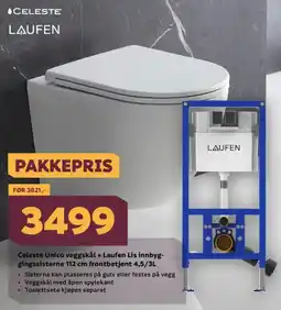 Megaflis CELESTE Unico veggskål + laufen lis innbyg- gingssisterne 112 cm frontbetjent 4,5/3l tilbud