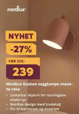 Megaflis NORLDUX Gaston vegglampe støve- te rosa tilbud