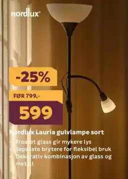 Megaflis NORDLUX Lauria gulvlampe sort tilbud