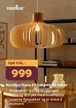 Megaflis NORDLUX Hazo 65 takpendel natur tilbud
