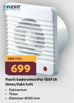 Megaflis FLEXIT Baderomsvifte 100f th timer/fukt hvit tilbud