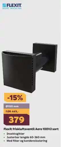 Megaflis FLEXIT Friskluftsventil aero 100V2 sort tilbud