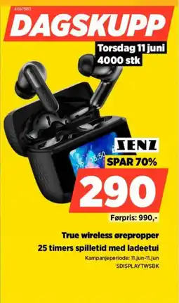 POWER Senz True wireless ørepropper 25 timers spilletid med ladeetui tilbud