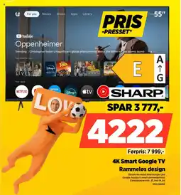POWER Sharp 4K Smart Google TV Rammeløs design tilbud