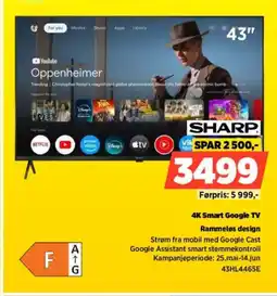 POWER Sharp 4K Smart Google TV Rammeløs design tilbud