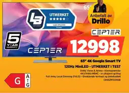 POWER Cepter 65" 4k google smart tv 120hz miniled-utmerket i test tilbud
