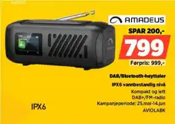 POWER Amadeus DAB/Bluetooth-høyttaler IPX6 vannbestandig nivå tilbud