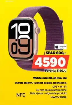 POWER Authorized Reseller Watch series 10, 46 mm, alu Største skjerm. Tynnest design. Noensinne. tilbud