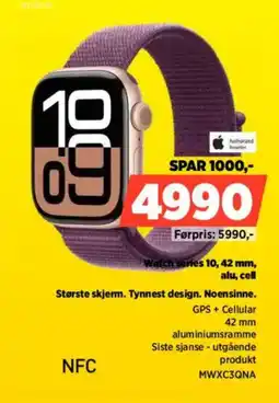 POWER Authorized Reseller Watch series 10, 42 mm, alu, cell Største skjerm. Tynnest design. Noensinne. tilbud