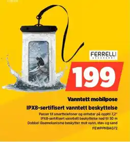 POWER Ferrelli Vanntett mobilpose IPX8-sertifisert vanntett beskyttelse tilbud