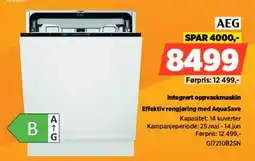 POWER Aeg Integrert oppvaskmaskin Effektiv rengjøring med AquaSave tilbud