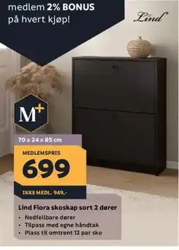 Megaflis Lind Fiora skoskap sort 2 dører tilbud