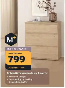 Megaflis Tvilum Nova kommode eik 3 skuffer tilbud
