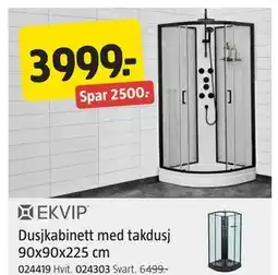 Jula Dusjkabinett med takdusj 90x90x225 cm tilbud