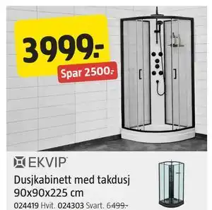 Jula Dusjkabinett med takdusj 90x90x225 cm tilbud