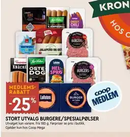Coop Mega STORT UTVALG BURGERE/SPESIALPØLSER tilbud