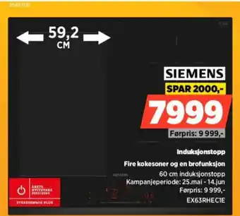 POWER SIEMENS Induksjonstopp Fire kokesoner og en brofunksjon tilbud