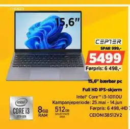 POWER CEPTER 15,6" bærbar pc Full HD IPS-skjerm tilbud