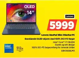 POWER Lenovo IdeaPad Slim 3 Bærbar PC Enestående OLED-skjerm med 100% DCI-P3-farger tilbud