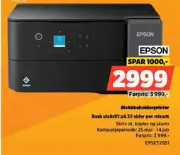 POWER EPSON Blekkbeholderprinter Rask utskrift på 33 sider per minutt tilbud