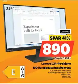 POWER Lenovo L24-4e-skjerm 100 Hz oppdateringsfrekvens tilbud