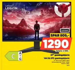 POWER Lenovo 27" gamingskjerm 144 Hz IPS gamingskjerm tilbud