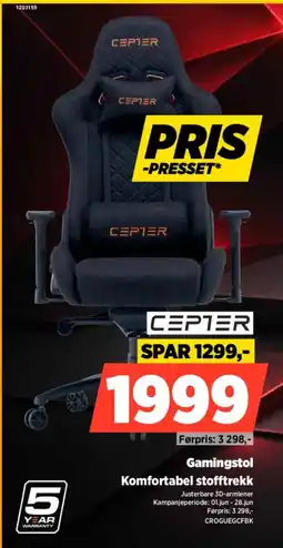 POWER Cepter gamingstol komfortabel stofftrekk tilbud