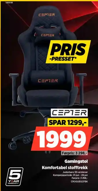 POWER Cepter gamingstol komfortabel stofftrekk tilbud