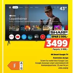 POWER SHARP 4K Smart Google TV Rammeløs design tilbud