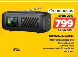 POWER AMADEUS DAB/Bluetooth-høyttaler IPX6 vannbestandig nivå Kompakt og lett DAB+/FM-radio tilbud
