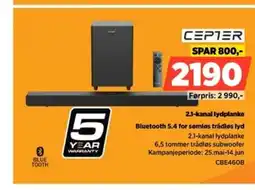 POWER CEPTER 2.1-kanal lydplanke Bluetooth 5.4 for sømløs trådløs lyd tilbud