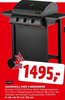 jem & fix GASSGRILL MED 3 BRENNERE tilbud