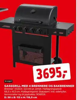 jem & fix GASSGRILL MED 4 BRENNERE OG BAKBRENNER tilbud