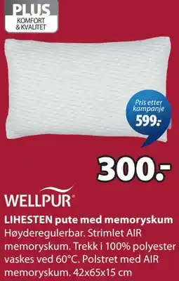 JYSK LIHESTEN pute med memoryskum tilbud