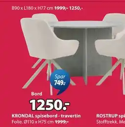 JYSK KRONDAL spisebord - travertin tilbud