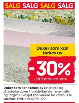 Rusta Duker som kan tørkes av tilbud