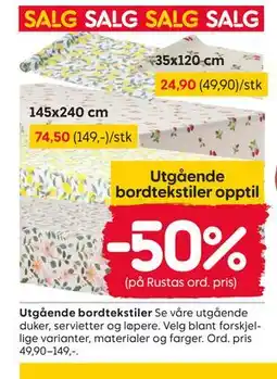 Rusta Utgående bordtekstiler tilbud