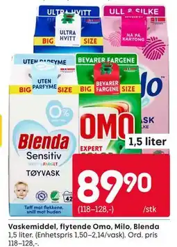 Rusta Vaskemiddel, flytende Omo, Milo, Blenda tilbud