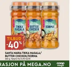Coop Mega SANTA MARIA TIKKA MASALA/ BUTTER CHICKEN/KORMA tilbud