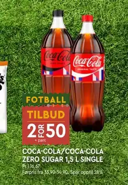 Coop Mega COCA-COLA/COCA-COLA ZERO SUGAR 1,5 L SINGLE tilbud