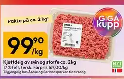 Gigaboks Kjøttdeig av svin og storfe ca. 2 kg tilbud