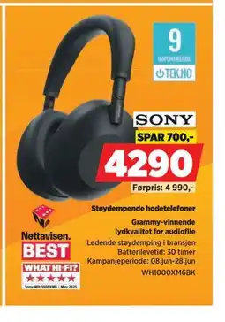 POWER SONY Støydempende hodetelefoner tilbud