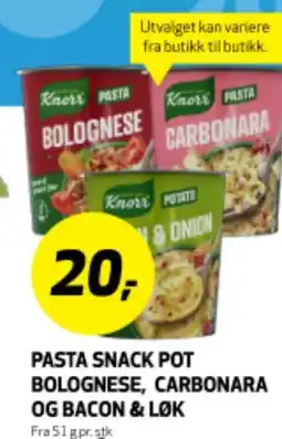Bunnpris PASTA SNACK POT BOLOGNESE, CARBONARA OG BACON & LØK tilbud