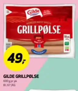 Bunnpris GILDE GRILLPØLSE tilbud