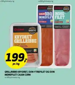 Bunnpris GRILLRIBBE KRYDRET, SVIN YTREFILET OG SVIN INDREFILET CAJUN CORN tilbud