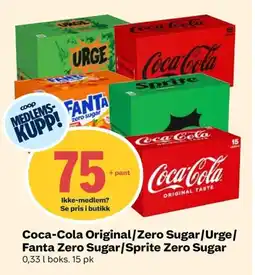 Coop Extra Coca-Cola Original/Zero Sugar/Urge/ Fanta Zero Sugar/Sprite Zero Sugar tilbud