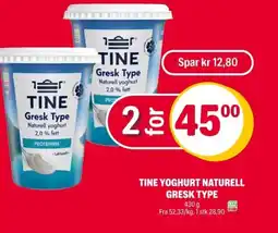 Coop Extra Tine yoghurt naturell gresk type tilbud